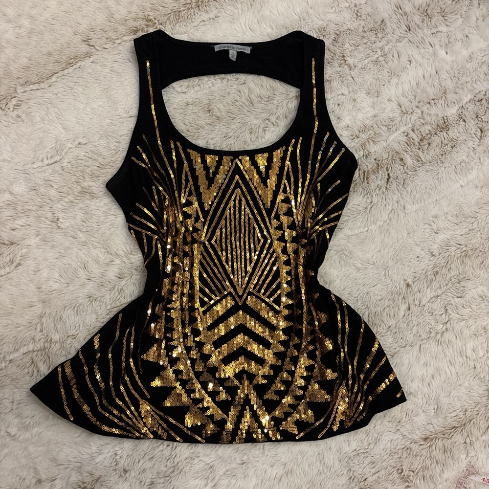 Charlotte Russe Black and Gold Sequin Tank Top